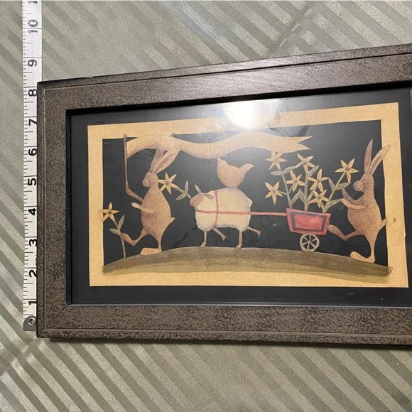 Folk Art Framed Sheep & Bunnies Wall Art - Neutral Tones - Picture 4 of 4